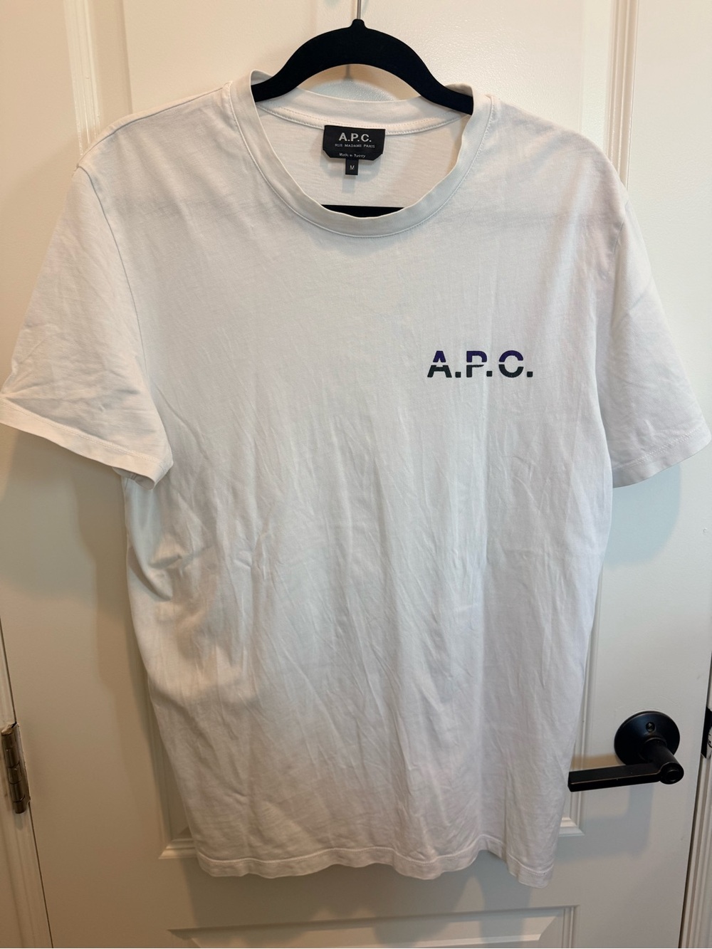 A.P.C. White Short-Sleeve Logo Tee with Navy Accent